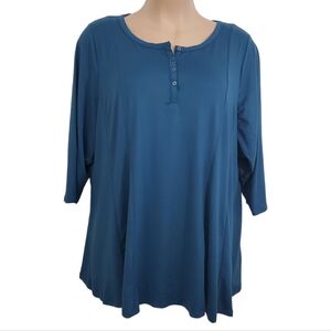 LANE BRYANT Women's Teal Button V-Neck 3/4 Sleeves Top Size 26/28 Casual